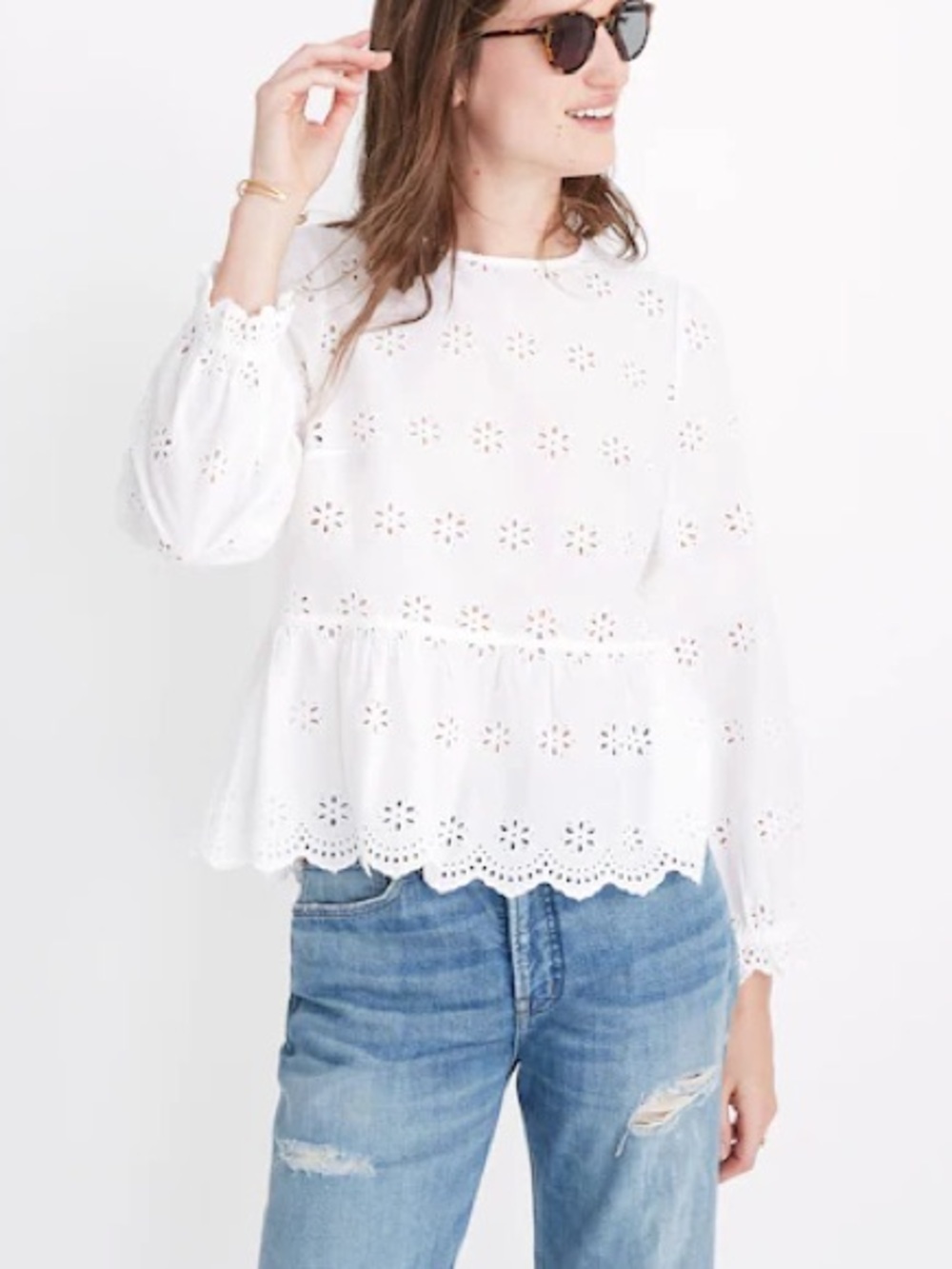 Madewell White Eyelet keyhole Peplum Top - Picture 1 of 9